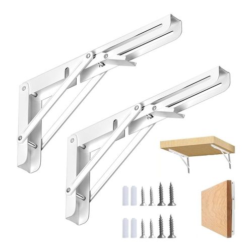 Lot De 2 Équerres Pliantes De 300 Mm, Support D'étagère Pliant En Acier Inoxydable, Support D'étagère Blanc Pour Établis, Gain De Place À La Maison