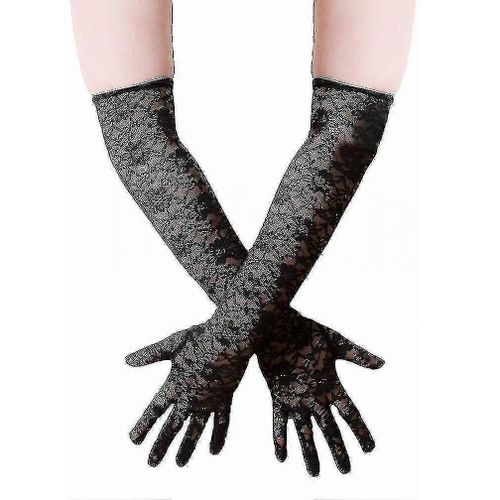 Gants Longs Élégants En Nylon Élastique, Protection Solaire, Gants En Dentelle, Noirs