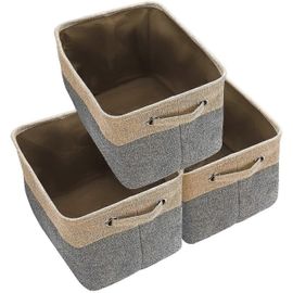 Lot De 3 Paniers De Rangement Pliables En Toile Avec Poignées Pour La Maison, Le Bureau Ou Le Placard