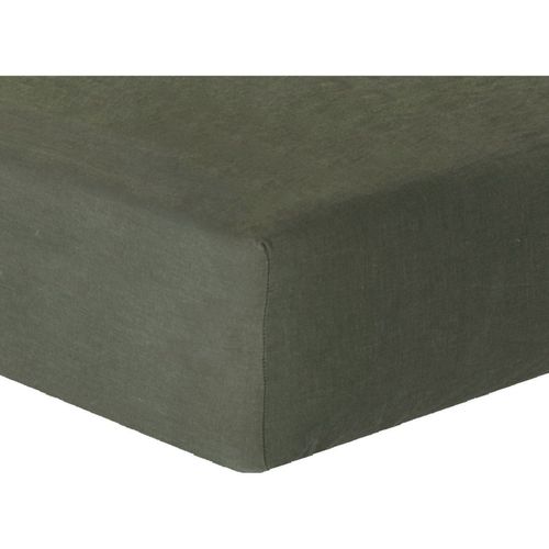 Drap Housse Lin Lavé Vert Kaki 140x190x30