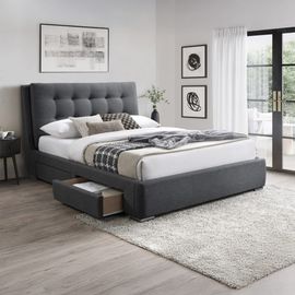 Lit Double En Tissu Gris Foncé Avec 2 Tiroirs 140x190 Cm
