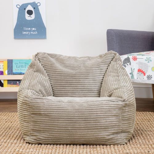 Pouf Fauteuil Enfant Velours Côtelé Beige Galet