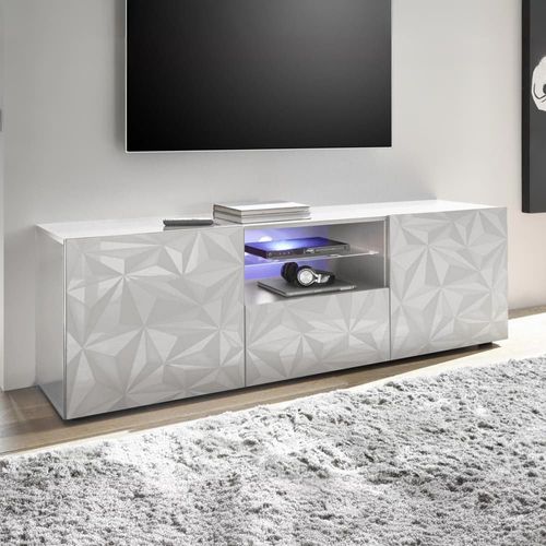 Meuble Tv Design 2 Portes 2 Niches Et 1 Tiroir Blanc