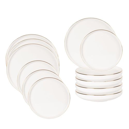 Service De Table 12 Pièces En Porcelaine Blanche Et Liseré Doré