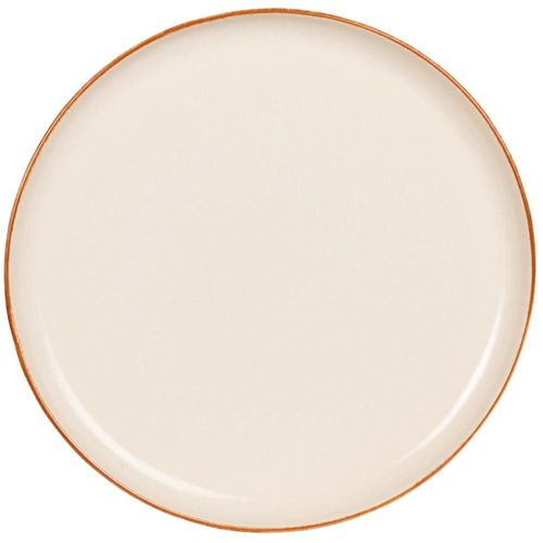 Assiette Plate En Céramique Blanche Et Liseré Marron