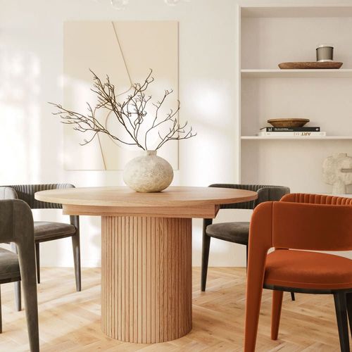 Table À Manger Extensible 4 À 6 Personnes Ø120-160x120cm - Bois Clair