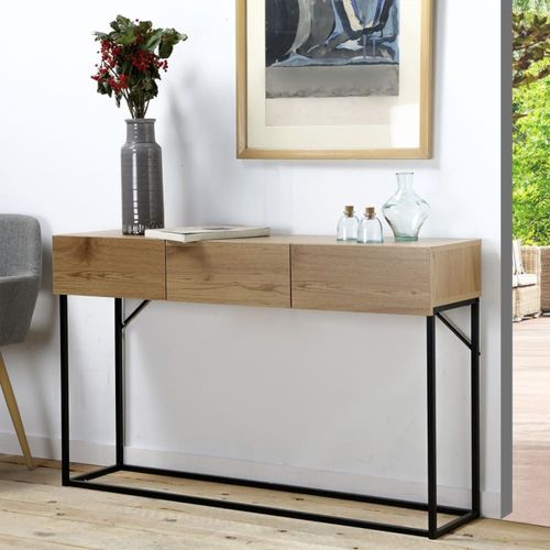 Console 3 Tiroirs Décor Chêne L120cm