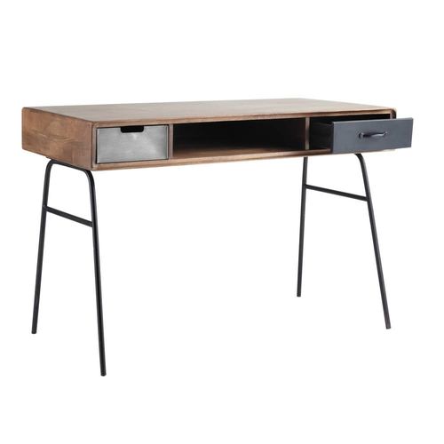 Bureau Vintage En Manguier Massif Et Métal