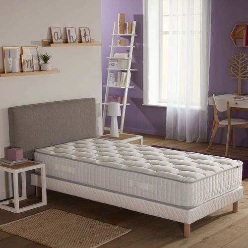 Ensemble matelas ressorts sommier blanc 90x190