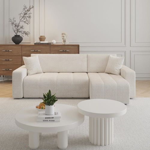 Canapé D'angle 5 Places En Velours Beige