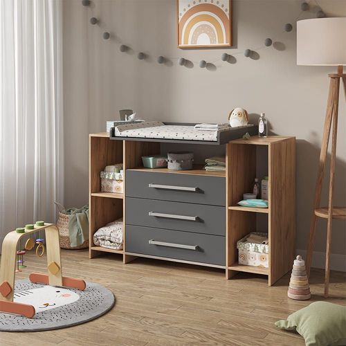 Commode À Langer 143x100cm Xl Avec Tiroirs, Chêne