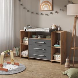 Commode À Langer 143x100cm Xl Avec Tiroirs, Chêne