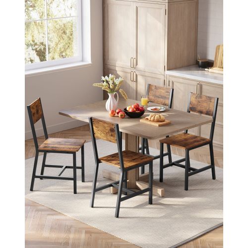 Chaise Salle À Manger Lot De 4 Style Industriel Marron Et Noir
