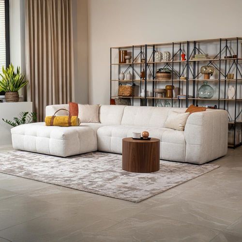 Canapé D'angle 6 Places En Tissu Beige