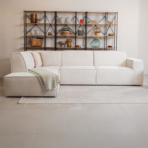 Canapé D'angle 6 Places En Tissu Beige