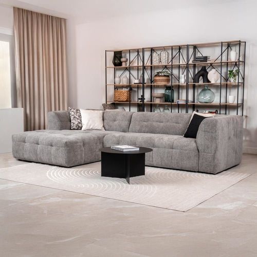 Canapé D'angle 6 Places En Tissu Gris