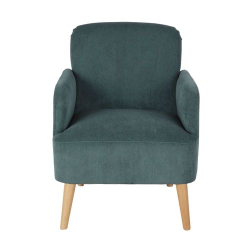 Fauteuil En Velours Côtelé Vert Et Pieds En Bois De Hêtre