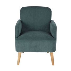 Fauteuil En Velours Côtelé Vert Et Pieds En Bois De Hêtre