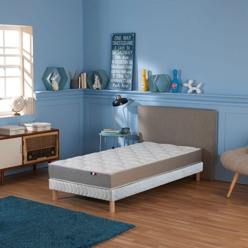 Ensemble matelas mousse ferme sommier blanc 90x190