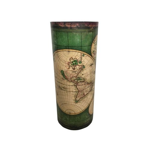 Porte parapluie rond en toile bois carte du monde beige et vert