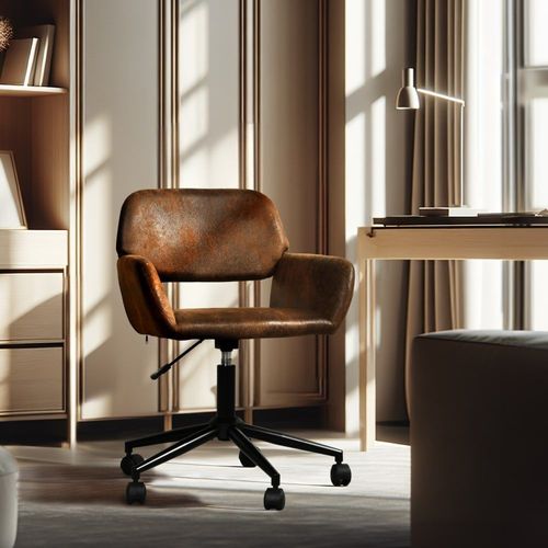 Chaise De Bureau Vintage En Tissu Suède Réglable Marron