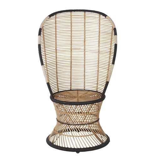 Fauteuil En Rotin, Abaca Et Acier Beige Et Noir