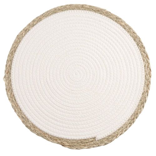 Set De Table Blanc En Polyester Recyclé Et Bordures En Fibre Végétale