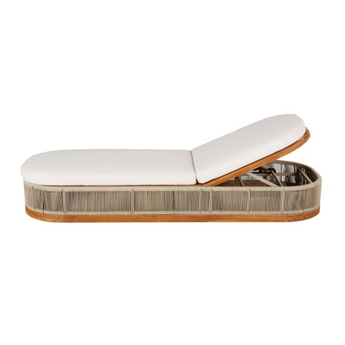 Bain De Soleil En Bois De Teck Et Toile En Polyester Recyclé Écru