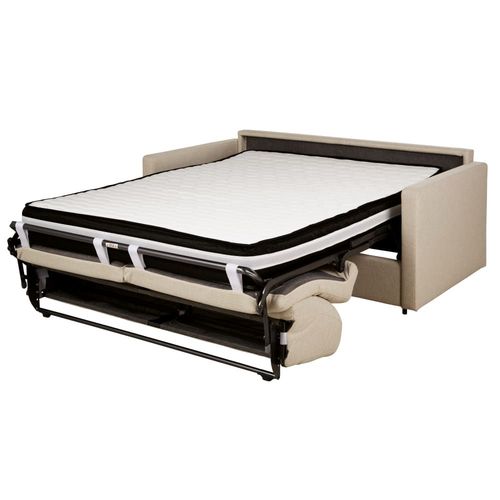 Canapé Convertible 2/3 Places En Textile Tramé Beige, Matelas 18 Cm