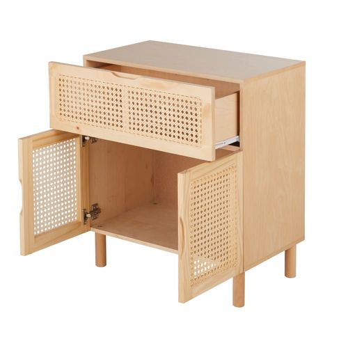 Petit Meuble De Rangement 2 Portes 1 Tiroir Cannage En Pin