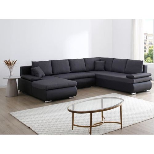 Canapé D'angle Simili Cuir 6 Places Noir, Gris Anthracite
