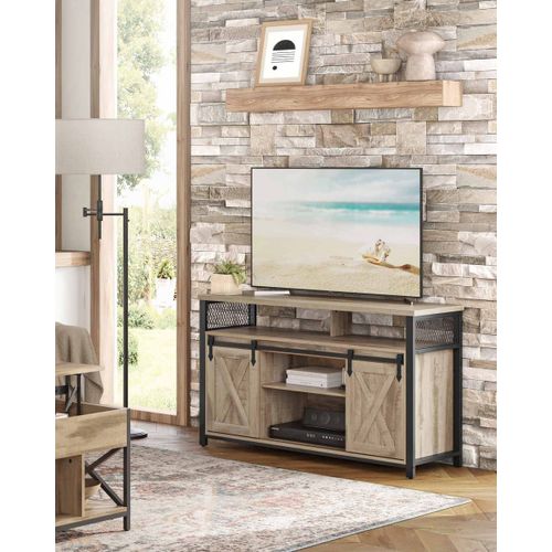 Meuble Tv Avec Porte Coulissante Effet Bois Métal Marron Rustique