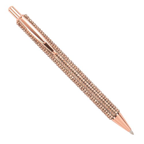 Stylo En Métal Doré Et Paillettes Roses