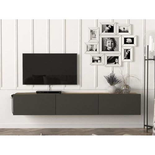 Meuble Tv Suspendu Effet Bois Gris Anthracite