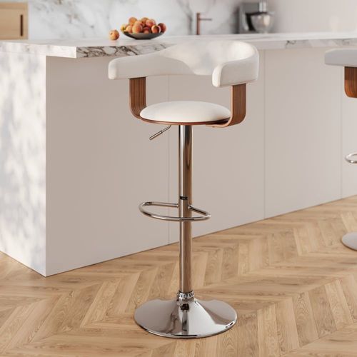 Chaise De Bar Réglable Et Pivotante 62/84 Cm En Cuir Synthétique Blanc