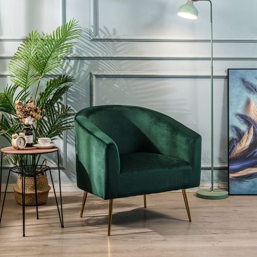 Fauteuil De Salon En Métal Et Velours Vert Style Retro
