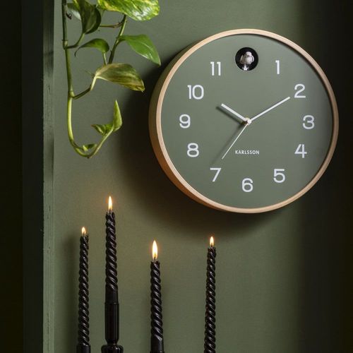 Horloge murale bois de bouleau vert Ø31,5cm