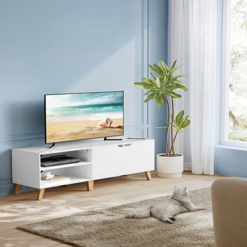 Meuble Tv 2 Niches Et 2 Portes Blanc - L140 Cm