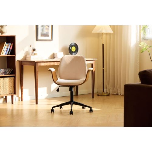 Chaise De Bureau En Bois Et Velours Côtelé Beige