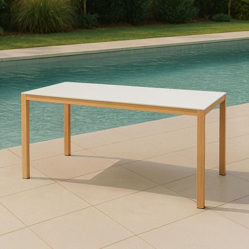 Table De Jardin Rectangulaire (180x90x74cm) Effet Bois + Plateau Blanc
