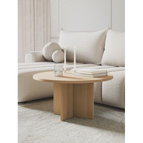 Table Basse Ronde Aspect Bois De Chêne 76x76 Cm