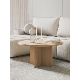 Table Basse Ronde Aspect Bois De Chêne 76x76 Cm