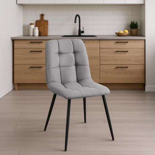 Chaise De Salle À Manger Avec Pieds En Métal En Tissu Gris