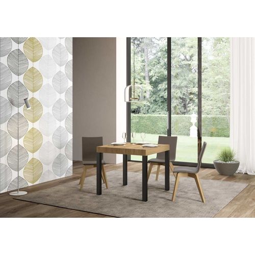 Table Extensible 90x90/246 Cm Effet Bois Chêne Nature