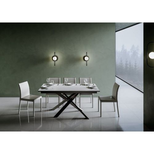 Table Extensible 90x160/220 Cm Effet Bois Blanc Bord Anthracite