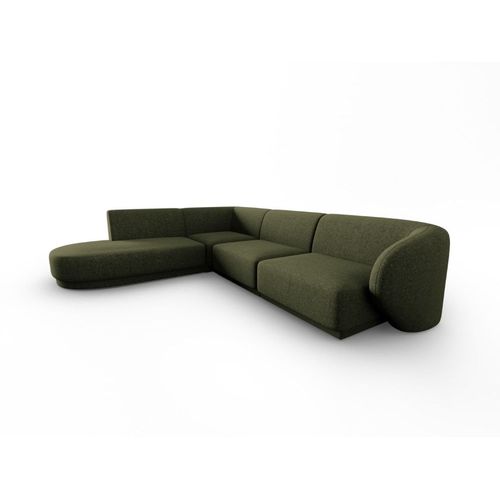 Canapé D'angle Gauche 5 Places En Tissu Chenille Vert Chiné
