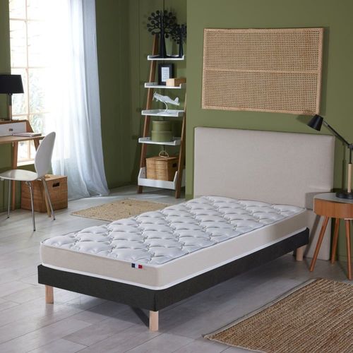 Ensemble matelas mousse et latex sommier noir 90x190