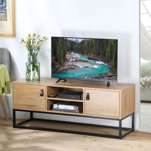 Meuble Tv Décor Chêne 2 Portes 2 Niches - L120 Cm