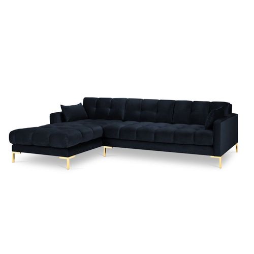 Canapé D'angle Gauche 5 Places En Tissu Velours Bleu Foncé