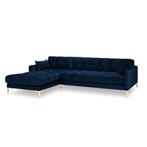 Canapé D'angle Gauche 5 Places En Tissu Velours Bleu Roi